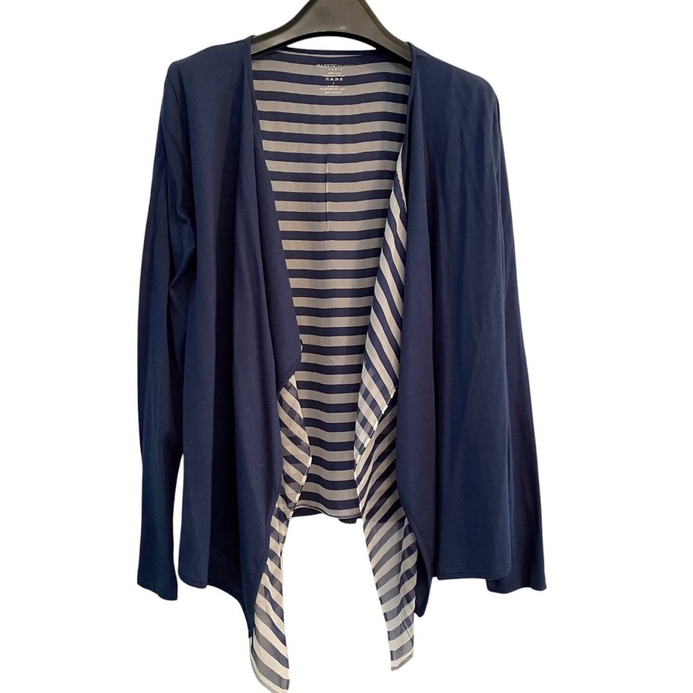 Majestic Filatures Silk Cotton Layered Cardigan Blue White Size 1